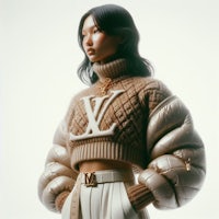 a model wearing a louis vuitton sweater and pants