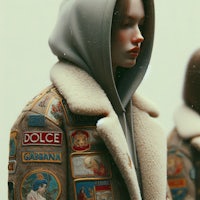 a mannequin wearing a coat with patches on it