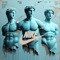 nike ad with three statues on a blue background