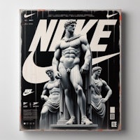 a nike poster with statues on it